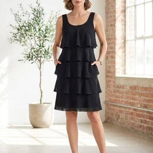Algo Elegant Black Tiered Dress